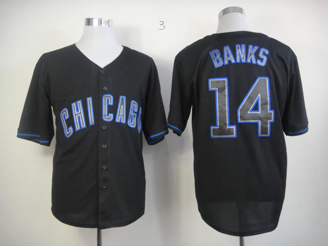 Men Chicago Cubs #14 Banks Black MLB Jerseys